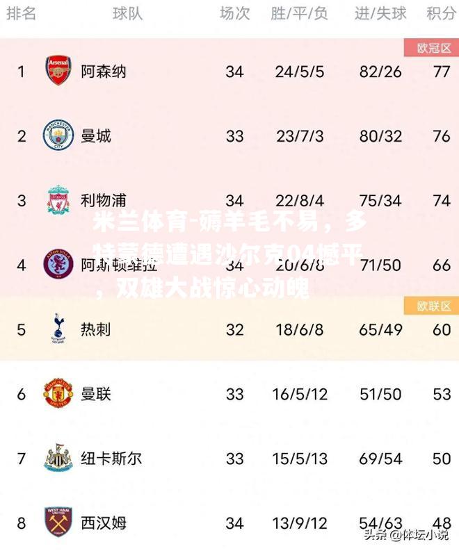 米兰体育-薅羊毛不易，多特蒙德遭遇沙尔克04憾平，双雄大战惊心动魄