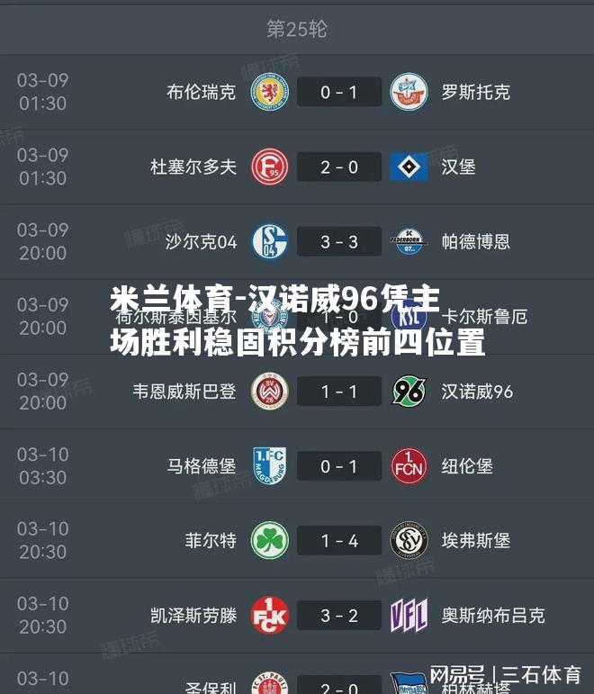 米兰体育-汉诺威96凭主场胜利稳固积分榜前四位置