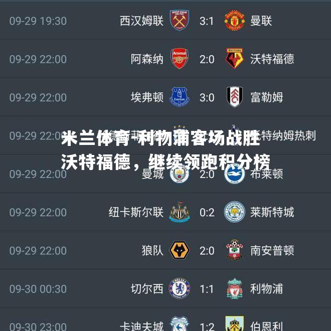 米兰体育-利物浦客场战胜沃特福德，继续领跑积分榜